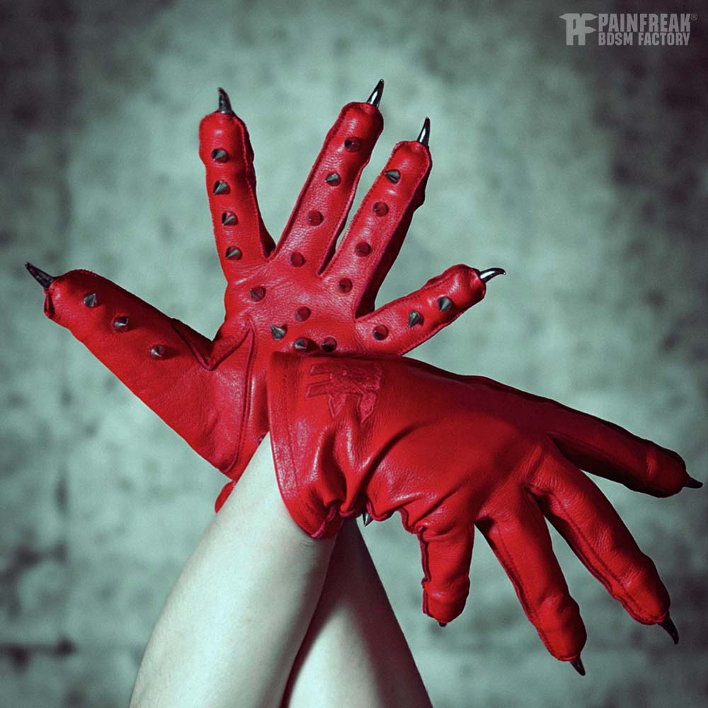 Vampire Gloves - Handschuhe aus Leder mit Nieten & Krallen RED EDITION