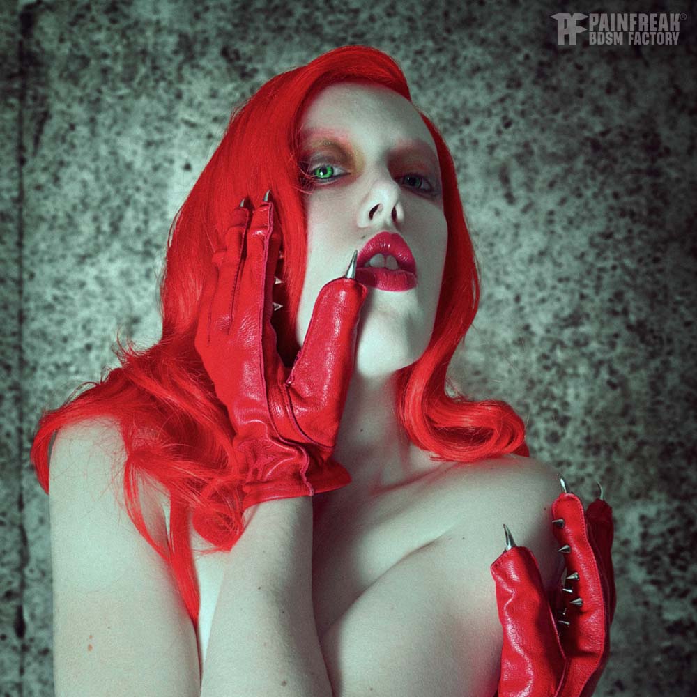 Vampire Gloves - Handschuhe aus Leder mit Nieten & Krallen RED EDITION